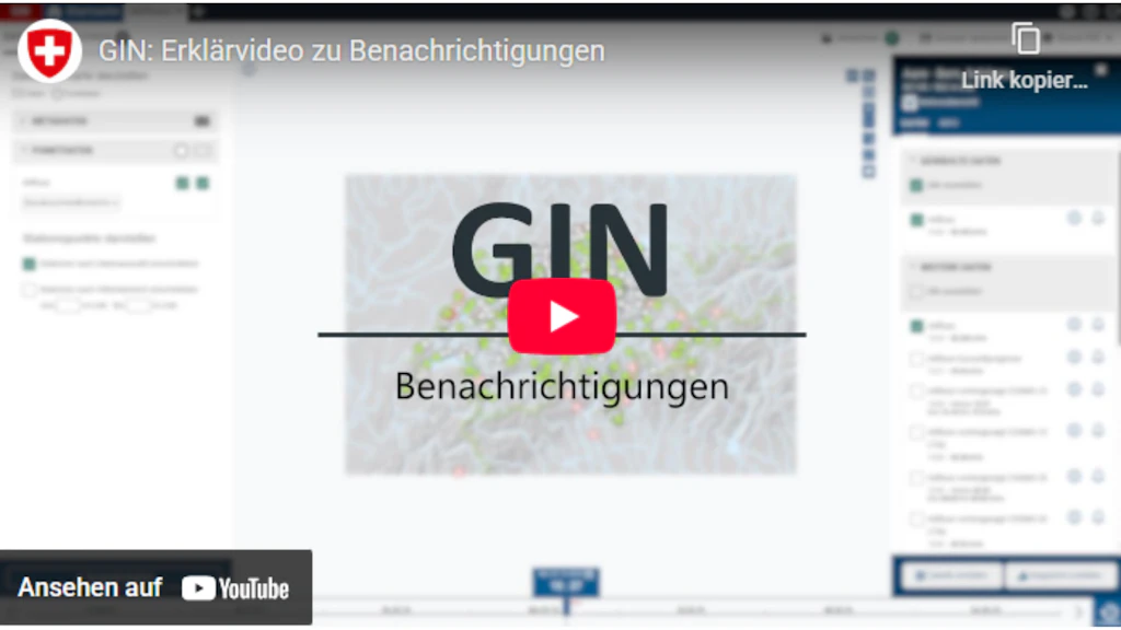 Screenshot eines YouTube-Videos mit dem Titel 'GIN Benachrichtigungen' und einem roten Wiedergabe-Button in der Mitte.