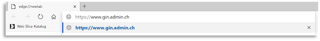 Browserfenster mit geöffneter Webseite https://www.gin.admin.ch in der Adressleiste