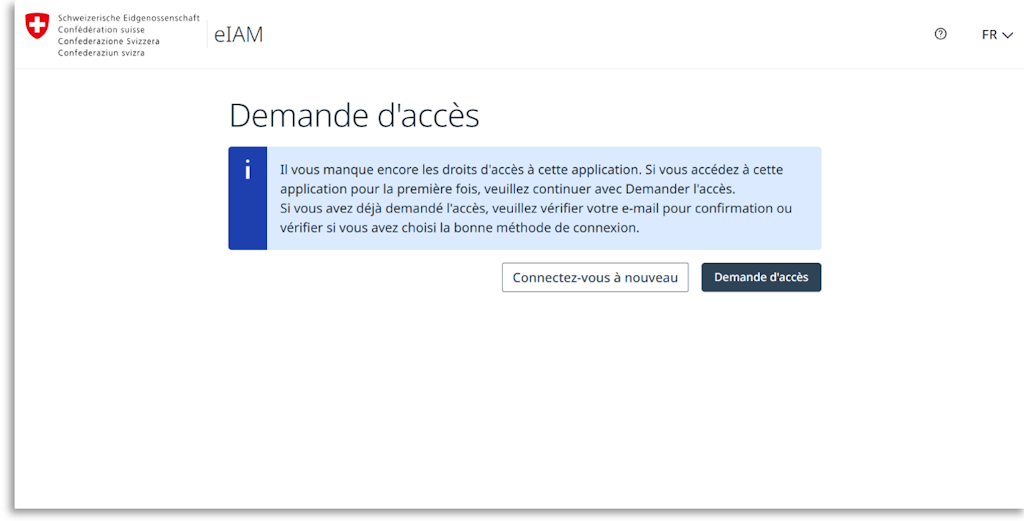Interface utilisateur intitulée « Demander l'accès » et comportant un champ d'information avec des instructions pour demander des droits d'accès.